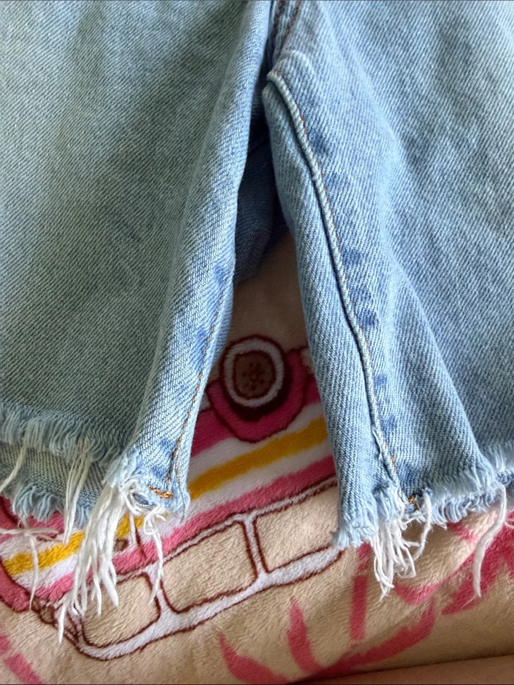 Forever 21 Light Blue Denim Frayed-Hem Long Length Shorts Classic Basic Summer